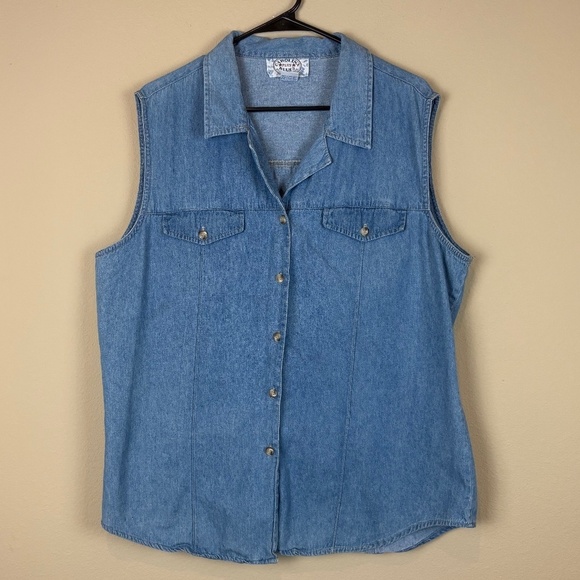 Carolina Blues Vintage Light Blue 100% Cotton Denim Full Button Up Vest; Size 20 - Picture 1 of 12